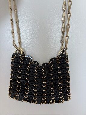 Paco Rabanne Black Sequin-Link Shoulder Bag with Gold Chain